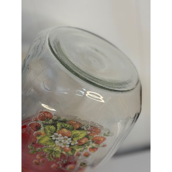 VTG 9" Large Glass Canister Jar Red Lid Strawberry Bee Decal Retro Kitchen Decor - Picture 5 of 6